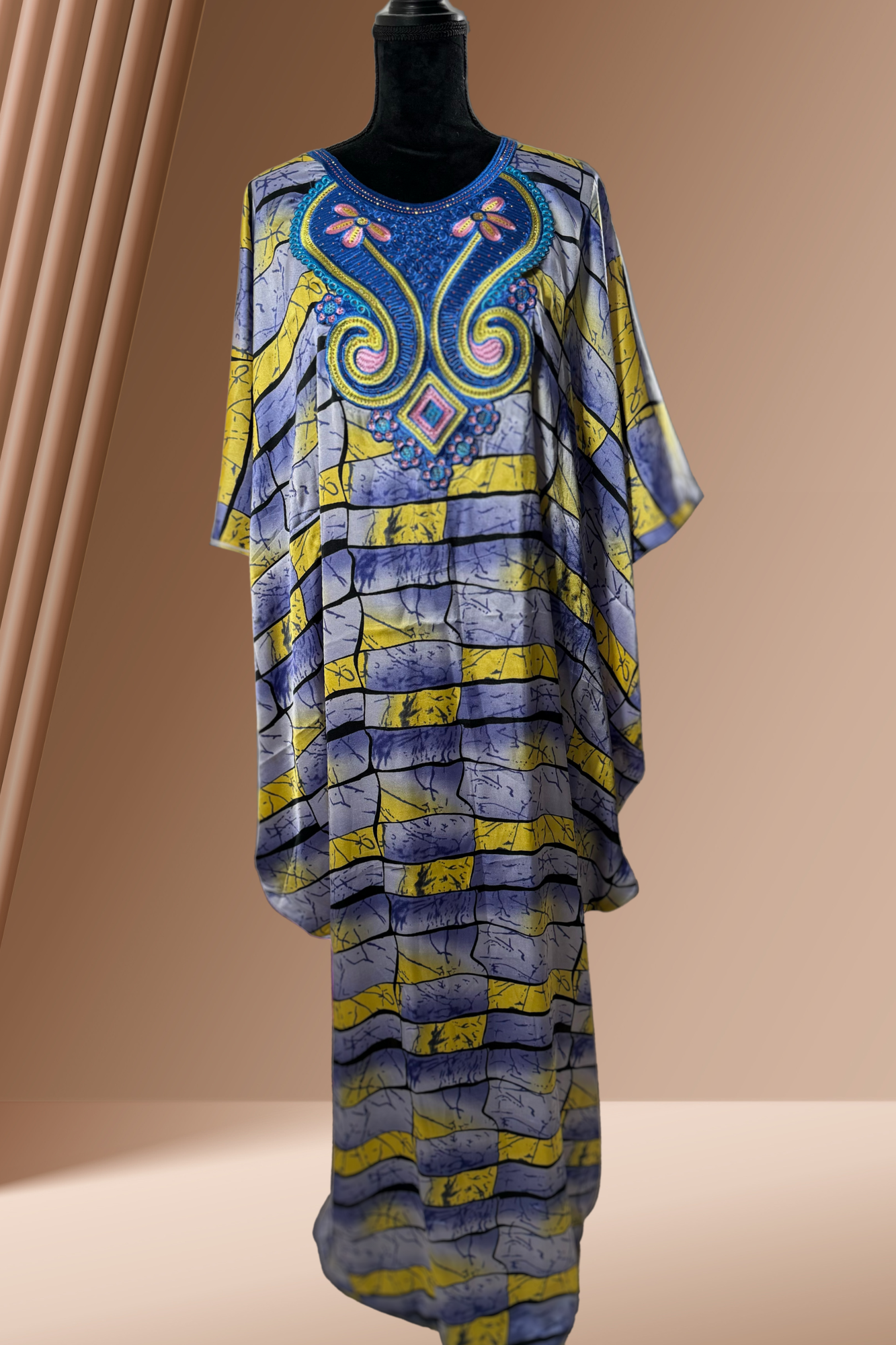 Broderad Afrikansk klänning | Kaftan i tryckt siden